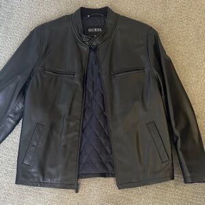 GUESS Men's Black Leather Jacket